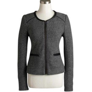 J. Crew Zip Front Grey Wool Jacket with Faux Leather Trim